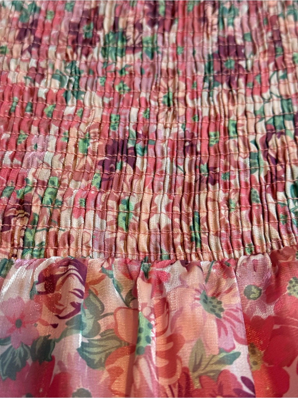 Very J Pink Floral Smocked Garden Party/Wedding/Date Square-Neck Mini Dress-EUC - Picture 7 of 11